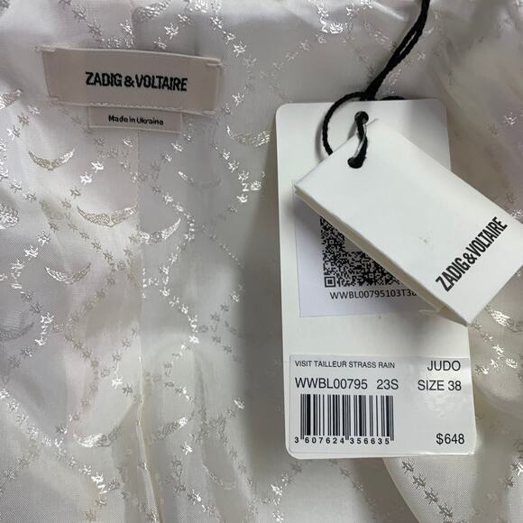 M Off White Polyester Blend Rhinestone Studded Peak Lapel Pantsuit - Picture 6 of 13